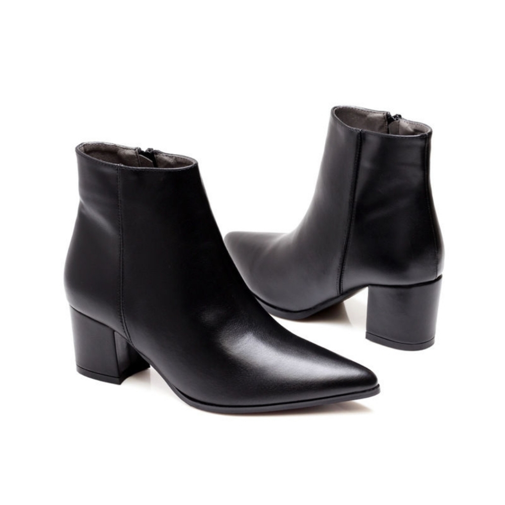Black Faux Leather Pointy Boots